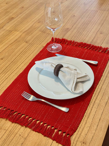 Jogo Americano Lurex Vermelho 100% Algodão - Feito à Mão | Casa Naduni | Kit 6 peças