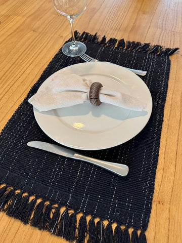 Jogo Americano Lurex Preto 100% Algodão - Feito à Mão | Casa Naduni | Kit 2 peças