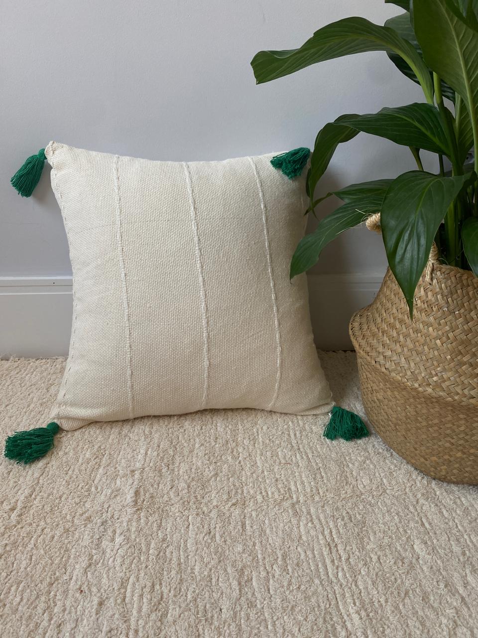 Capa de Almofada 45x45 Artesanal Pisa com Pompom Verde